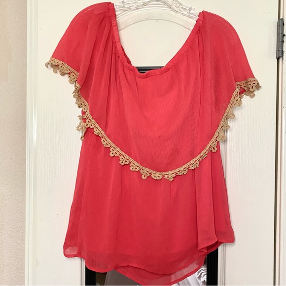 Charming Charlie Coral Off the Shoulder Top - Picture 2 of 4